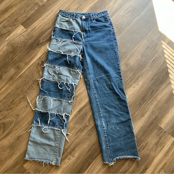 Dolls Kill Denim - NEW RARE DISTRESSED PATCH COLORBLOCK JEANS